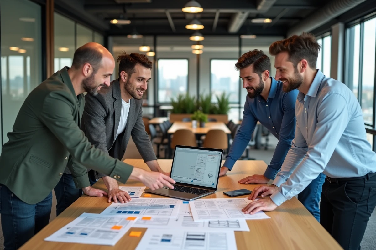 Équipe d'une agence web spécialisée collaborant autour d'une stratégie de visibilité digitale pour une entreprise