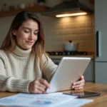 Jeune femme en intérieur faisant ses finances à la maison