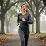 Femme qui fait du jogging dans un parc urbain pour améliorer sa santé quotidienne