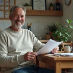 Homme d'âge moyen souriant avec dossier de papiers administratifs