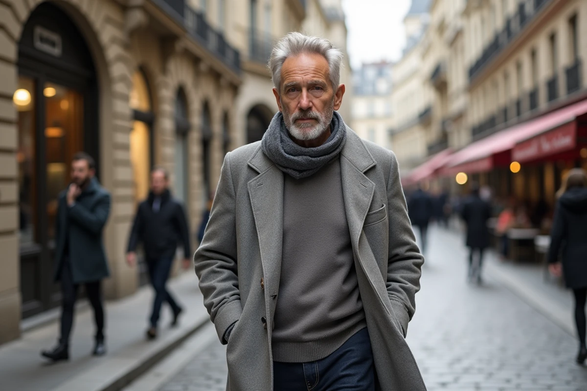 Michel Drucker marchant dans une rue parisienne